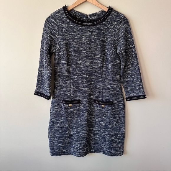 Talbots Dresses & Skirts - Talbots Tweed Shift Dress Womens 4 Petite Gold Buttons Front Pockets Scoop Neck